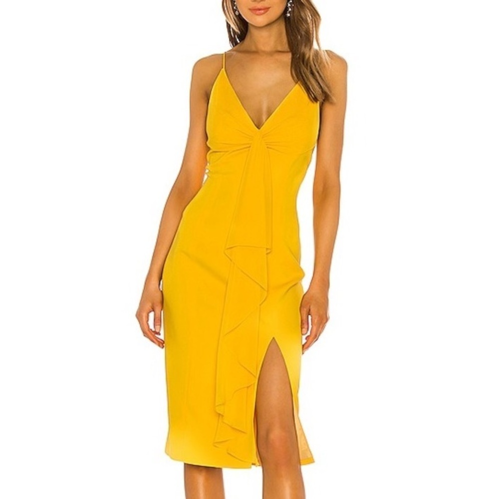 Jay Godfrey Carlo Draped Ruffle V-Neck Sleeveless Mini Sheath Dress Yellow Sz 2